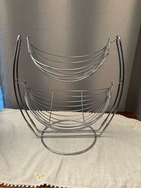 Two-Tier Chrome Fruit Basket Stand - Silver